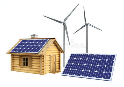 家用太阳能电池板和风力发电机图片
