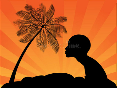 热带棕榈和非洲女孩