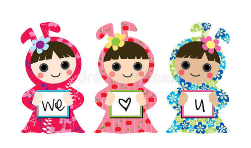 三个充满爱的小女孩照片