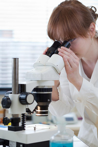女研究员用显微镜