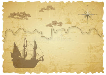 背景古董藏宝图及手稿笔海盗藏宝图旧藏宝图藏宝图套件藏宝图桌上的藏