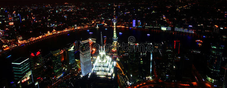 上海，中国，空中夜景