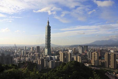 场景 台北 市中心 太平 特拉 城市景观 傍晚 天空 全景图