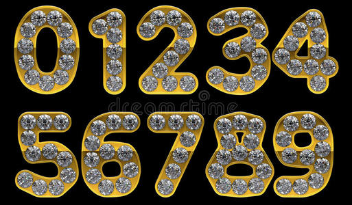 密码体镶有钻石的金色0-9数字照片