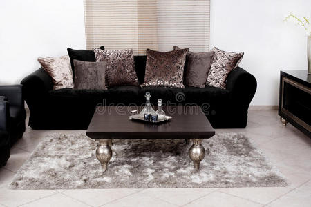 现代黑色织物沙发