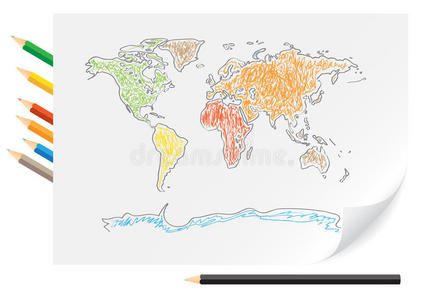 用彩色铅笔绘制世界地图图片