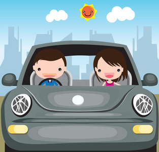 一家人开车插画