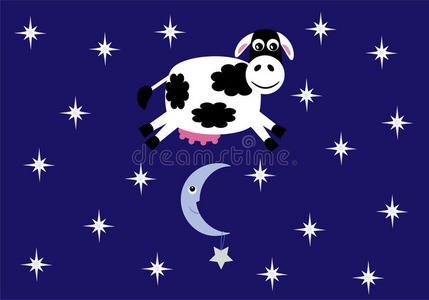 牛跳过月亮矢量图