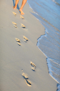 热带海滩上的脚印