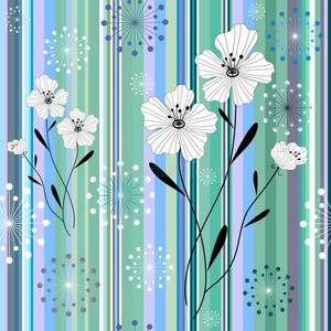无缝白蓝色花卉条纹图案