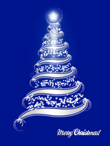 蓝色背景的银色圣诞树