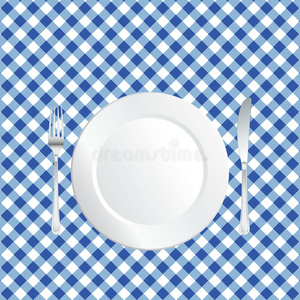 蓝色桌布盘子