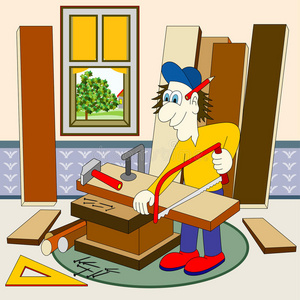 木匠工作精度高木工在车间用尺子测量木板用旧卷尺/尺子近距离测量