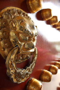 中国古代狮头门环门红色门和门环北京故宫宫门乌镇乌镇红门门钉红门