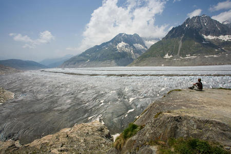 阿莱奇冰川的景色。