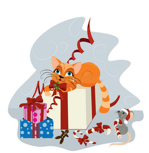 可爱的圣诞猫和老鼠