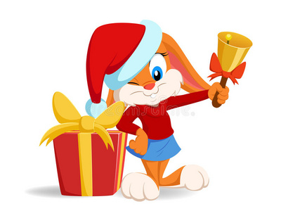 卡通搞笑兔子配圣诞帽和礼物b