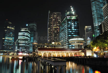 新加坡天际线和河流的夜景