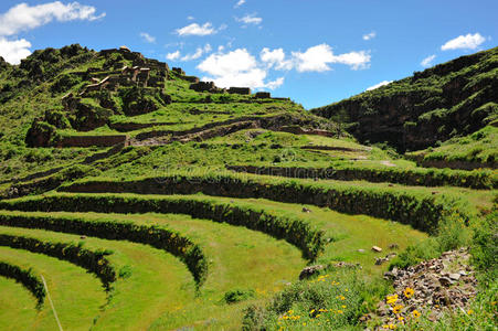 秘鲁文化秘鲁乌鲁班巴山谷的山坡梯田照片