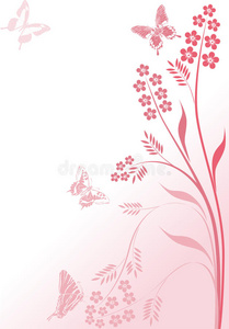 简单的粉色花朵和蝴蝶