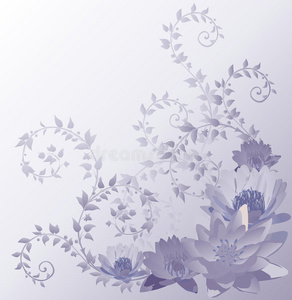 蓝色背景，百合和莲花