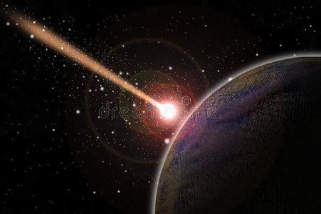 坠落的彗星和行星日落时的山景与星空和彗星 坠落金色闪闪发光的流星