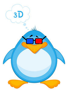 卡通企鹅在3D眼镜