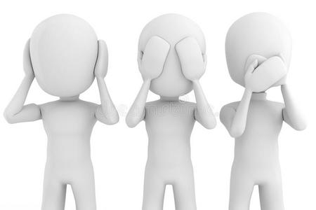 被人作弄的说说3d人看不见,说不见,听不见,被白色隔离照片