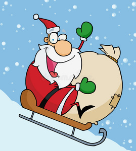 圣诞老人挥舞着他的玩具袋滑雪图片