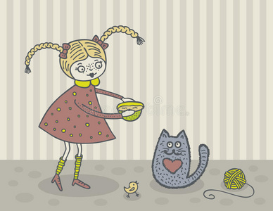 女孩和猫