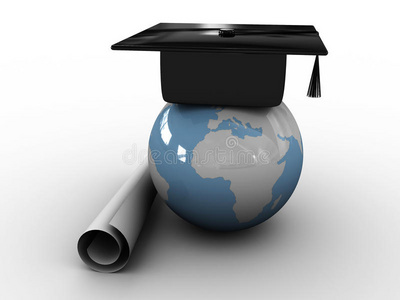 全球毕业生的硕士帽。三维