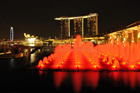 新加坡滨海湾和喷泉