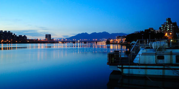 台湾台北淡水河日落照片