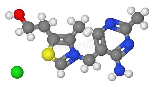 硫胺素分子的球棒模型