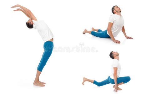帅气活跃的男子做瑜伽健身姿势。