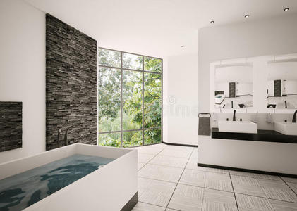 现代浴室内部3d渲染
