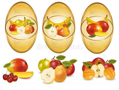 三种不同水果的标签。