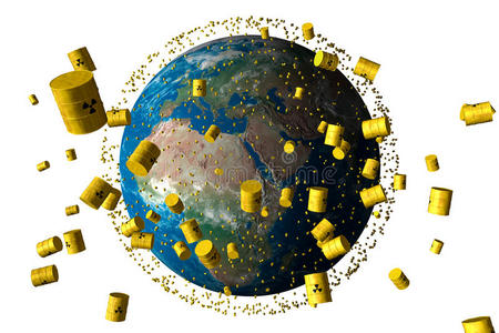 黄色的核废料桶环绕地球运行