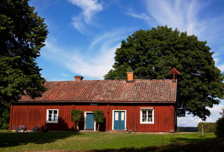 典型的瑞典红色乡村住宅。