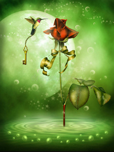 梦幻玫瑰和蜂鸟照片