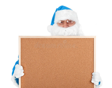 蓝色圣诞老人和一部分空布告栏