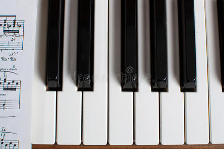 钢琴键盘和乐谱图片