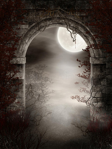 荆棘丛生的黑暗废墟照片