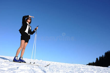 女商人去滑雪