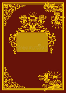 深红色背景下的金色卷曲框架