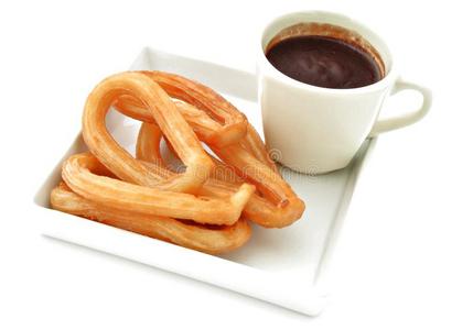 油条蘸热巧克力照片