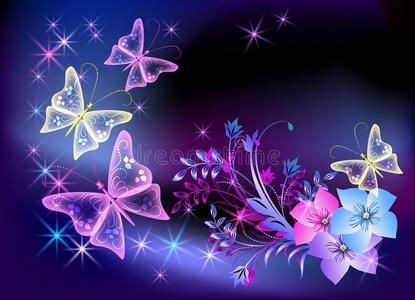 发光的透明花和蝴蝶