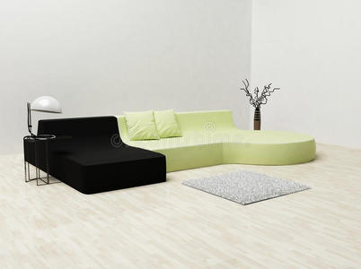 有沙发和地毯的现代室内设计