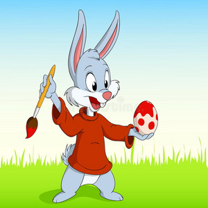 卡通复活节兔子画鸡蛋