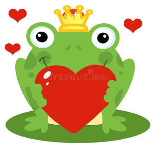 青蛙王子抱着一颗红色的心图片
